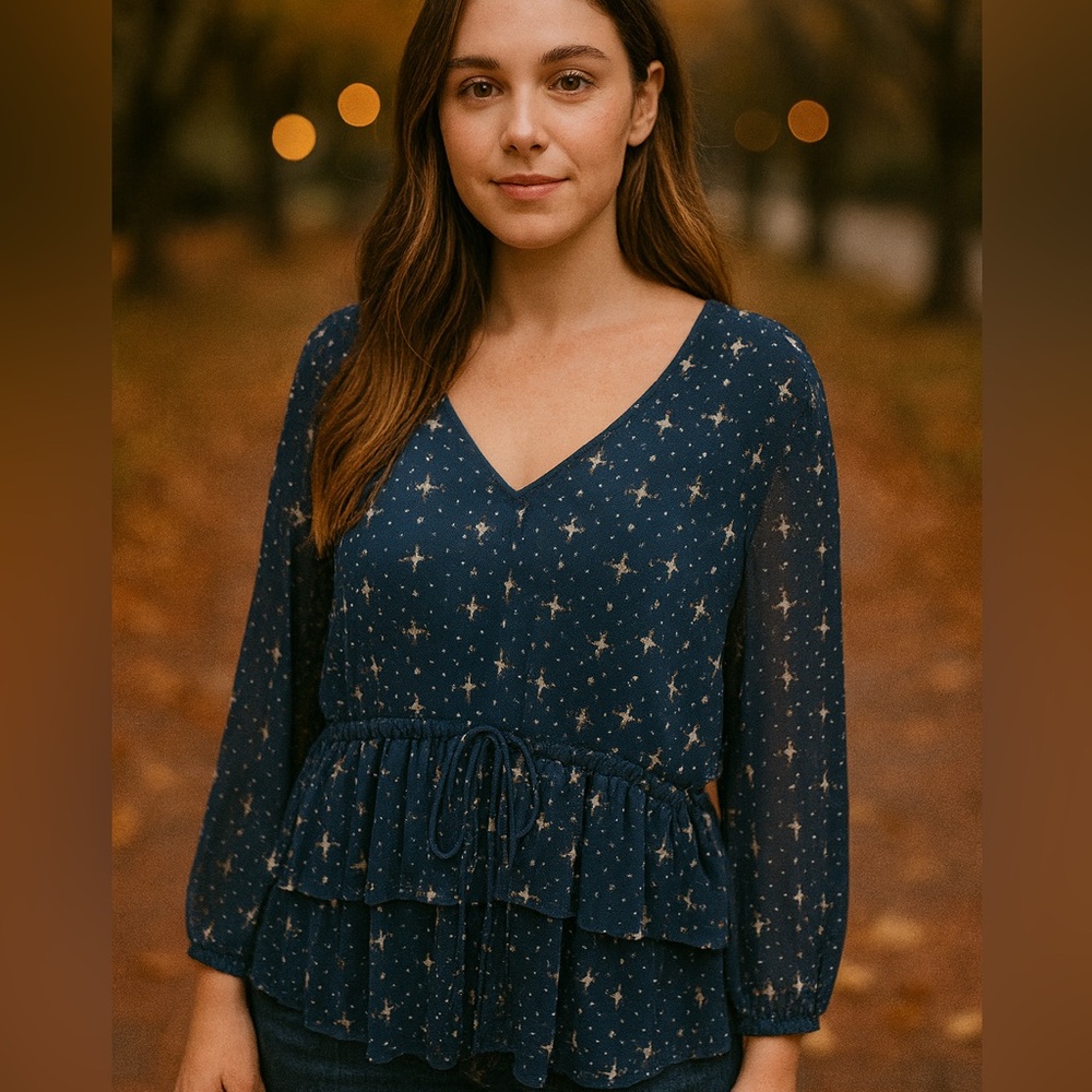 NWT | Style & Co. Navy Star Pattern Blouse